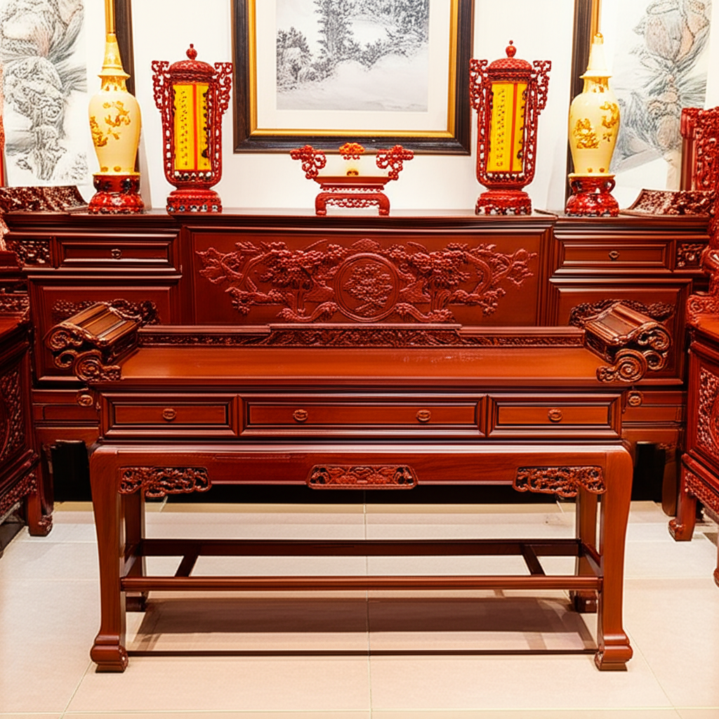 Sập thờ gỗ hương chạm rồng uy nghiêm, hợp phong thủy