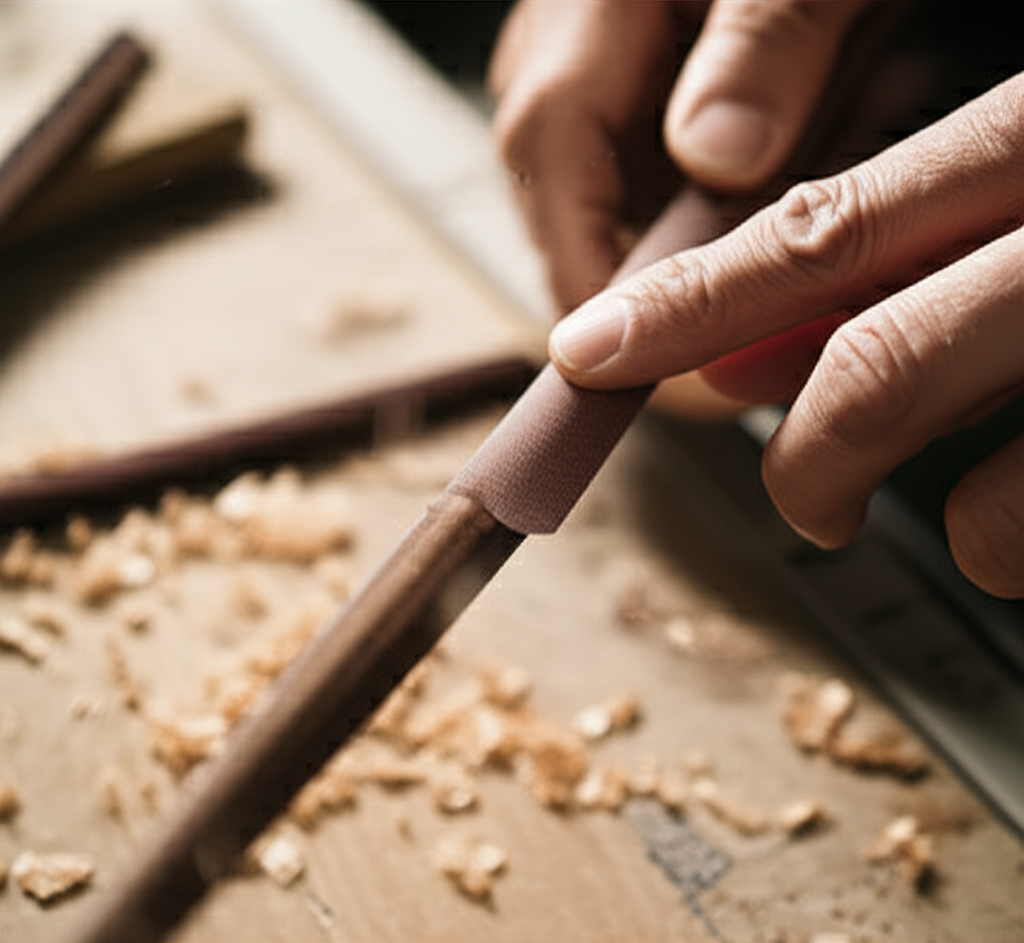 Thợ thủ công chế tác đũa gỗ trắc