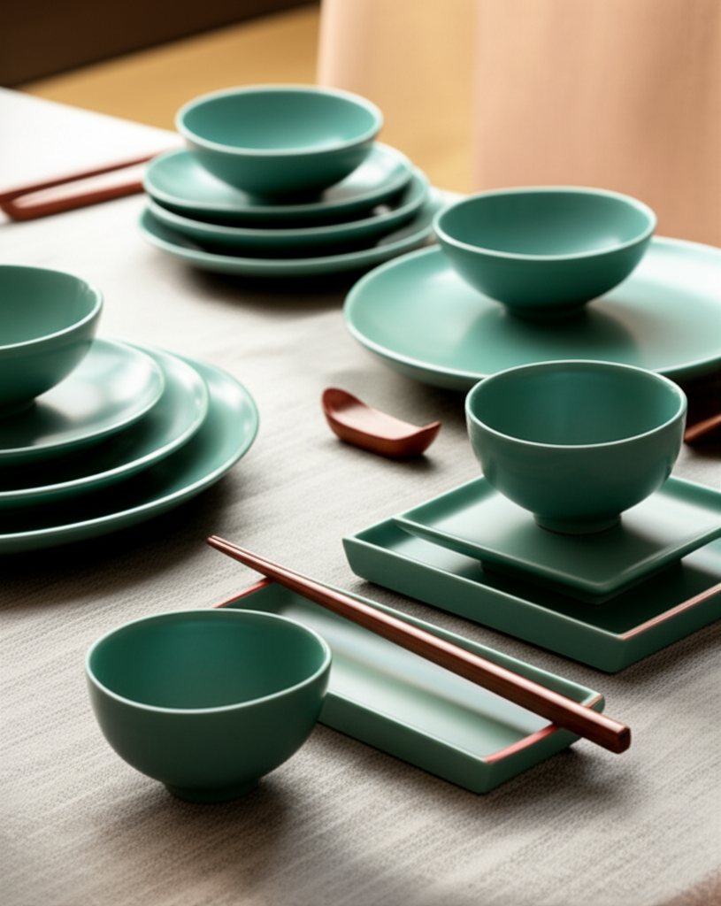 Bàn ăn Việt Nam với đũa gỗ trắc và gốm sứ