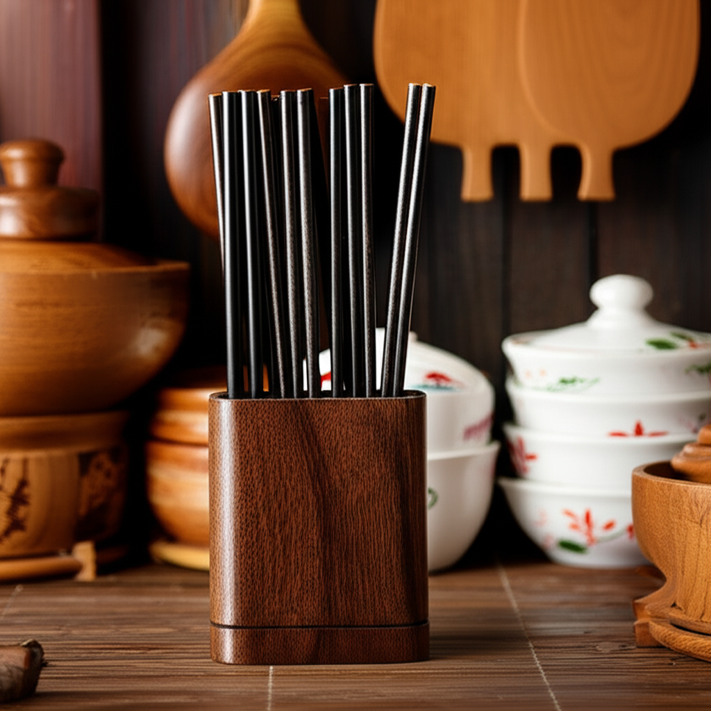 Ống đựng đũa mun sừng và dụng cụ nhà bếp truyền thống