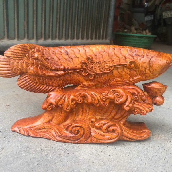 Tượng cá kim long gỗ hương ngang 30 cm - góc nhìn 3