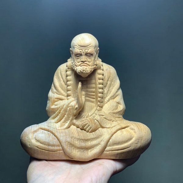 Tượng Đạt Ma ngồi thiền gỗ ngọc am cao 15 cm