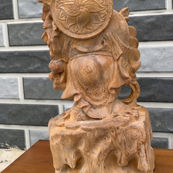 Tượng Di lặc gánh tiền gỗ ngọc am để mộc cao 20cm - góc nhìn 2